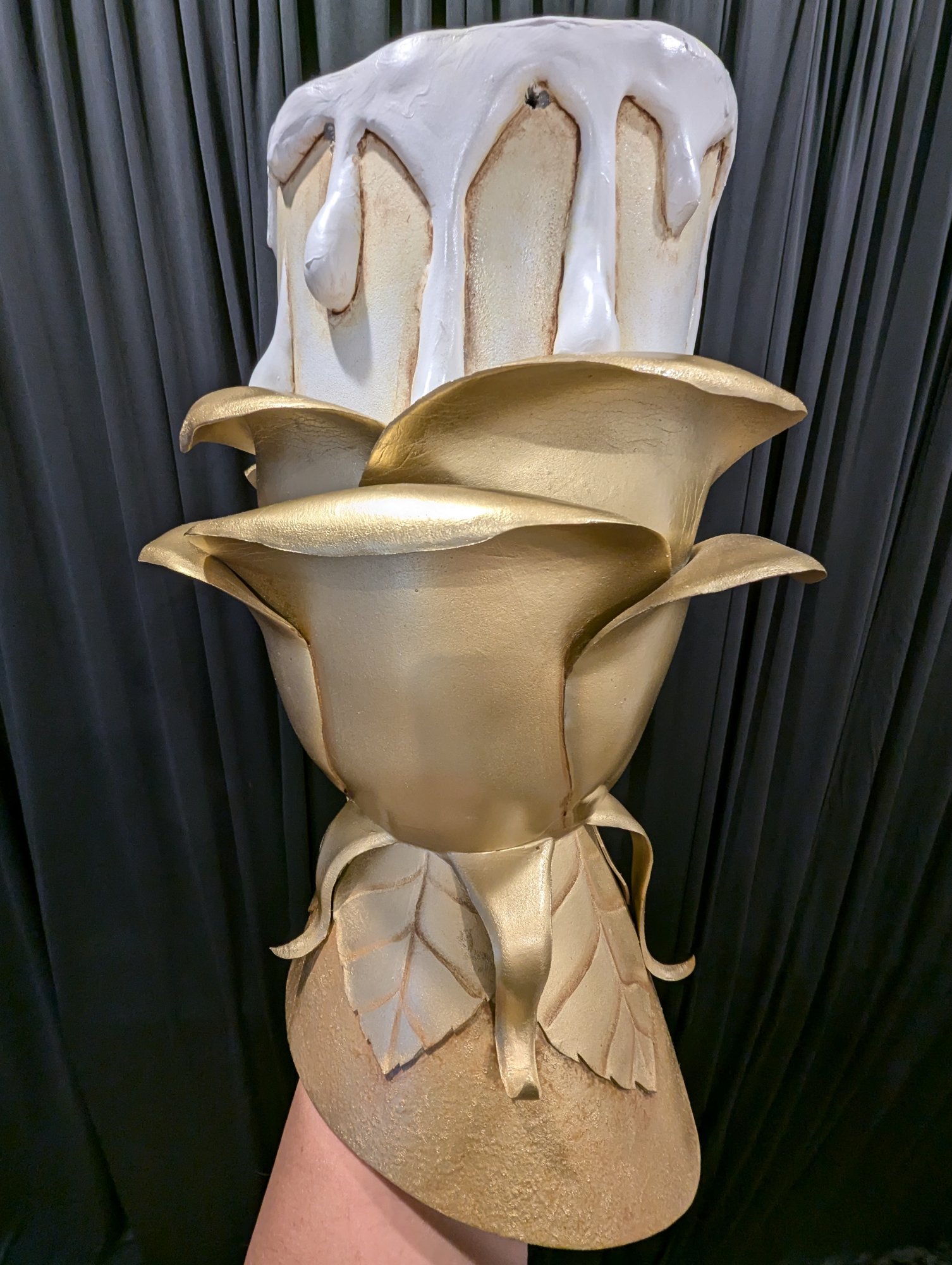 Finished gold and ivory theatrical rose costume based on the concept sketch